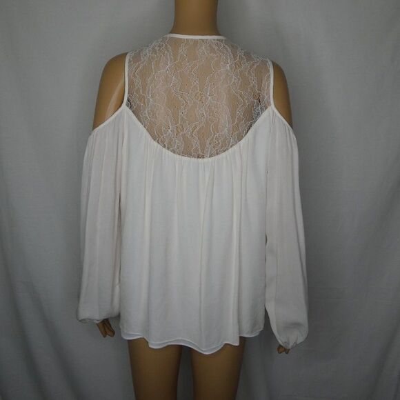 Parker Joanie Cold Shoulder Blouse Lace Billow Sleeve V Neck White Medium Top - Picture 10 of 11